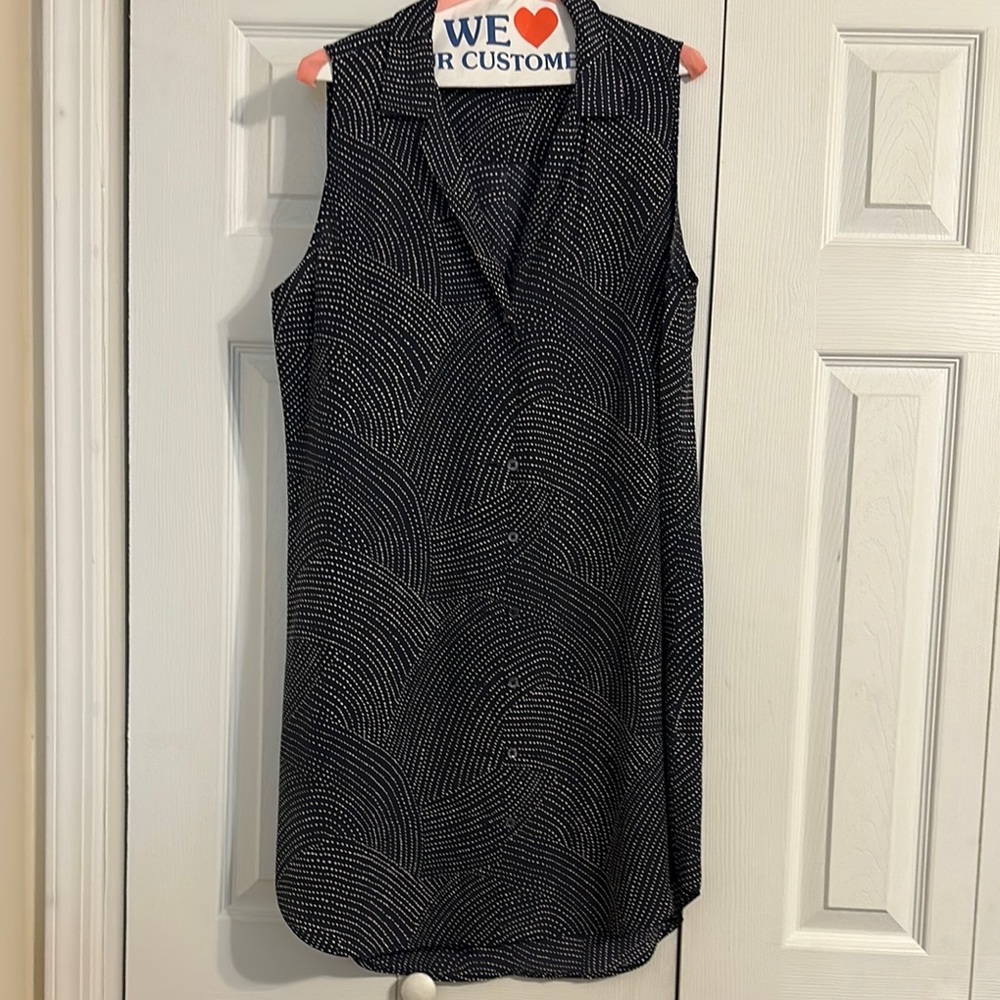Equipment Navy and White Sleeveless Shirt Dress